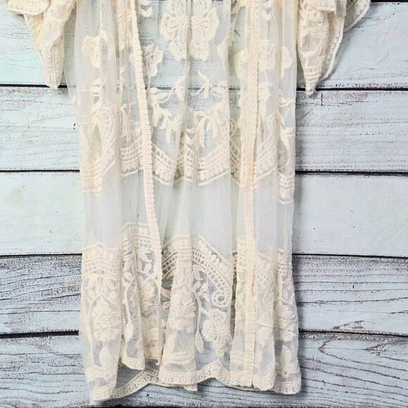 Time and Tru Cream Sheer Embroidered Kimono L/XL - Picture 2 of 8